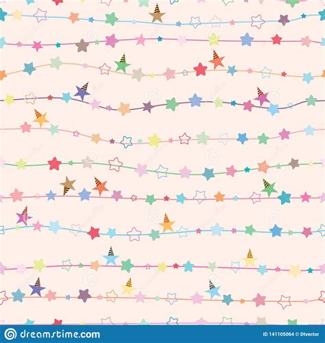 Star Party Star Horizontal Line Pastel Seamless Pattern Stock Vector