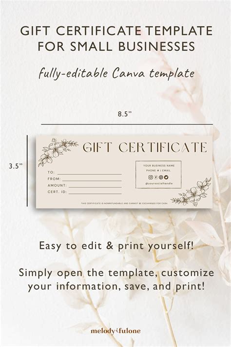 Printable Gift Certificate Canva Template Melody Fulone