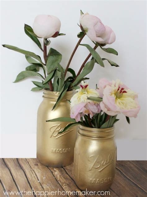 38 Mason Jar Vases To Diy Today Gold Mason Jars Mason Jar Flower