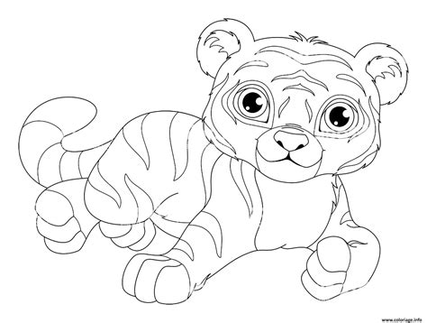 Coloriage Tigre Kawaii Mignon Avec De Superbe Yeux Dessin Tigre à Imprimer