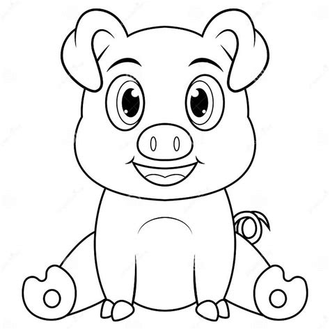 Cute Baby Pig Cartoon Sitting Line Art Stock Vector Illustration Of
