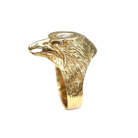 14k Gold Eagle Head Ring For Men Unique Brutal Solid Gold Etsy
