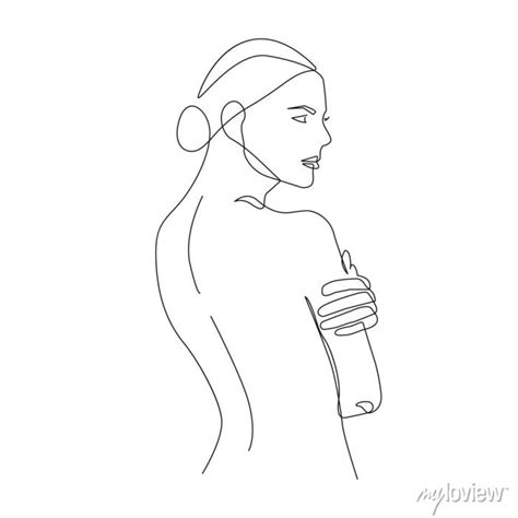 Art And Collectibles Digital Prints Woman Back Portrait Minimalist Figure Line Drawing Female