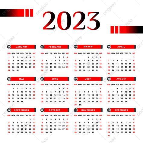 Calendario 2023 Con Diseño único En Negro Y Rojo Png Calendario 2023