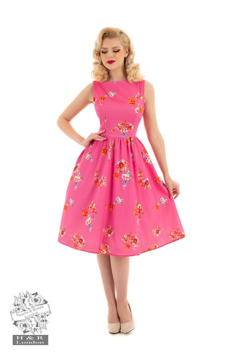 polly floral swing dress in pink hearts and roses london