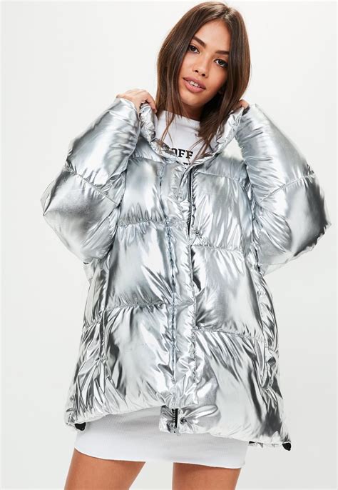 Silver Metallic Padded Jacket Added Onto Women Clothing Clothing