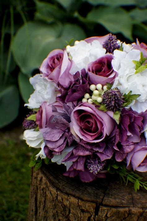 Create truly elegant bouquets and centerpieces with rich purple florals. READY TO SHIP Roses Bridal Bouquet, Silk Wedding Flowers ...