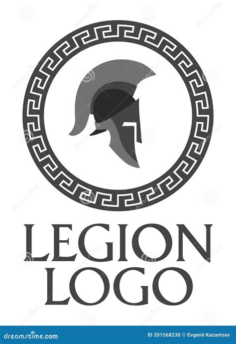 Legion Logo Ancient Greek Helmet In A Round Greek Pattern Stock Vector