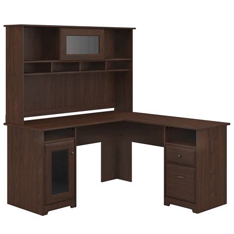 Furniture Cabot 60w L Shaped Computer Desk With Hutch In Modern Walnut