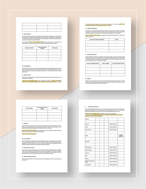 Free Restaurant Business Plan Outline Template Download In Word