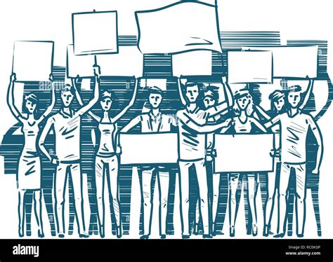 Crowd Of People Protesters Manifest Protest Concept Sketch Vector