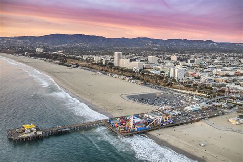 Aerial View Of Santa Monica Pier And Beach Santa Monica California