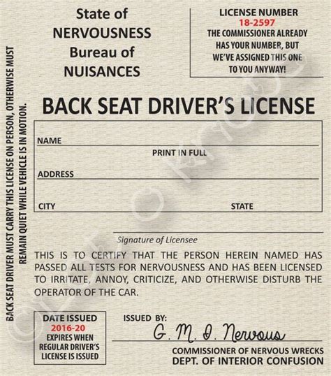 Backseat Drivers License Digital File To Print Funny Quotes Funny