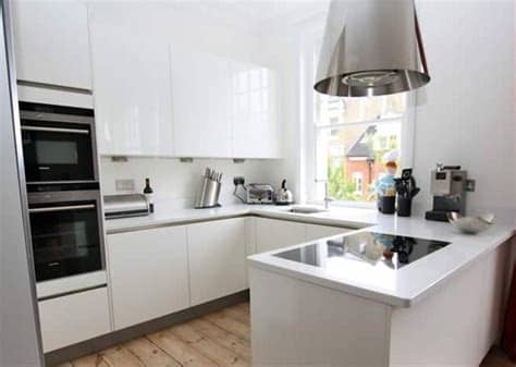 Modern kitchen cabinets, for example, are often defined by a sleek, angular and simple design, featuring little or no hardware, flush doors and flat surfaces. Small U-Shaped kitchen with Peninsula - Modern - Kitchen ...
