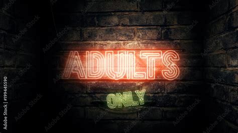 adults only neon sign on brick wall conceptual 3d rendering animation for pornography sex and