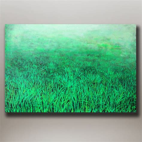 Original Abstract Painting Green Grass 24x36 Acrylic By Colormind