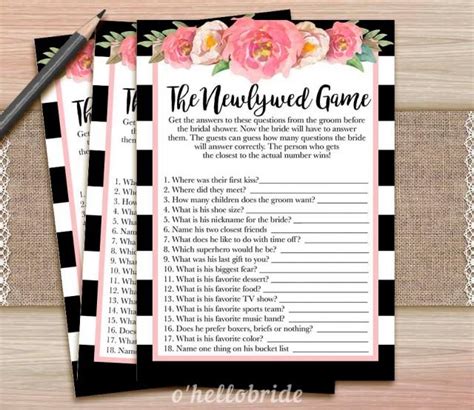 The Newlywed Game Printable Black And White Pink Floral