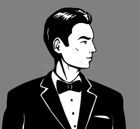 Drawing Portrait Of An Elegant Gentleman In Bow Tie Stock Vector