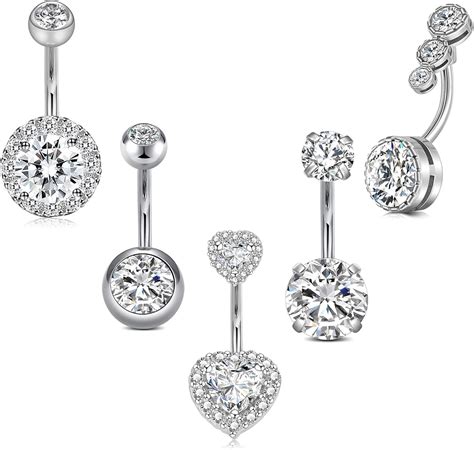 Incaton 14g Belly Rings Stainless Steel Belly Button Rings Navel Rings Roundlove Heart Clear Cz