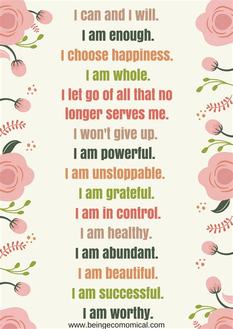 15 Positive Affirmations To Say Daily Free Printable Ecomomical