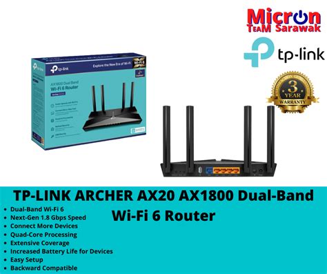 Tp Link Archer Ax20 Ax1800 Dual Band Wi Fi 6 Router