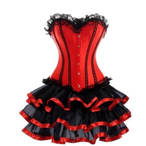Red Burlesque Corset Dress Women Red Overbust Corset Plus Size Corsets And Bustiers Lace Trim