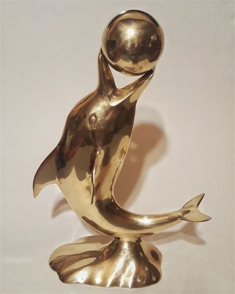 Large Brass Dolphin Sculpture Dancing Dolphin With Ball Figurine