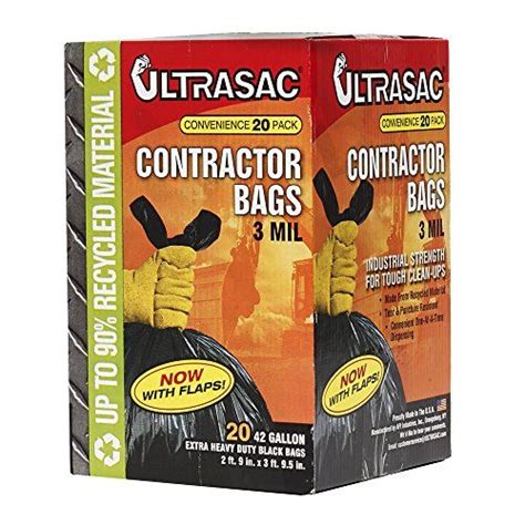 Ultrasac Contractor Bags 42 Gallon 20 Packw Flap Ties 29 X 395