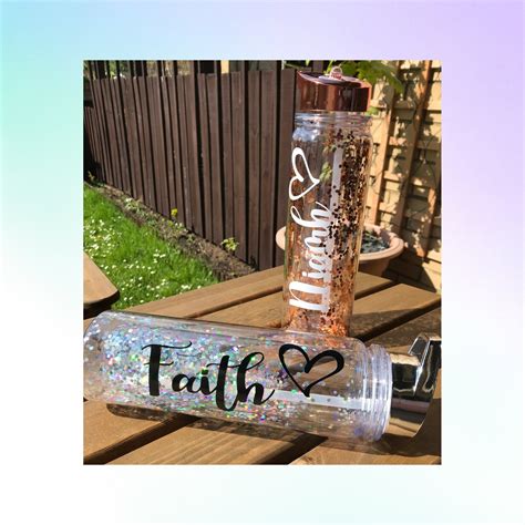 Personalised Glitter Water Bottle 500ml Perfect For School Etsy