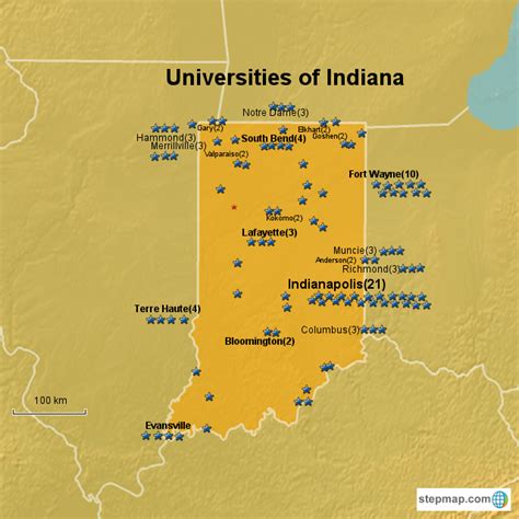 Stepmap Universities Of Indiana Landkarte Für Usa