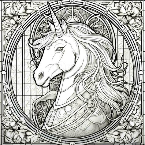 Stained Glass Unicorn Coloring Pages 26957934 Stock Photo At Vecteezy