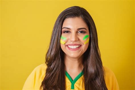 premium photo closeup photo woman supporter of brazil world cup 2022 football championship