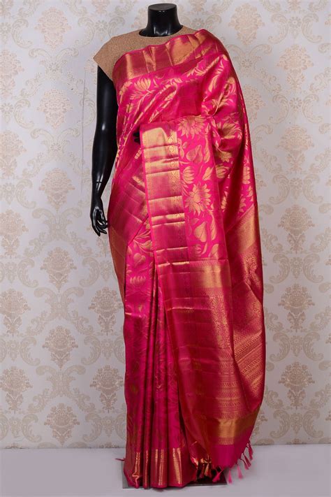 Bridal Pure Kanchipuram Silk Saree In Pink And Gold Colours Kanchipuram Pattu Sarees Buy Online