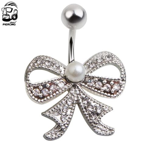 Hot Sale Trendy Stainless Steel Bowknot Crystal Belly Buttoning Women Sexy Body Piercing Jewelry