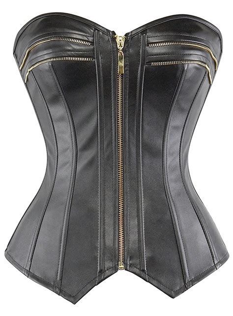 Women S Faux Leather Corset Bustier Top Strapless Plus Size Black