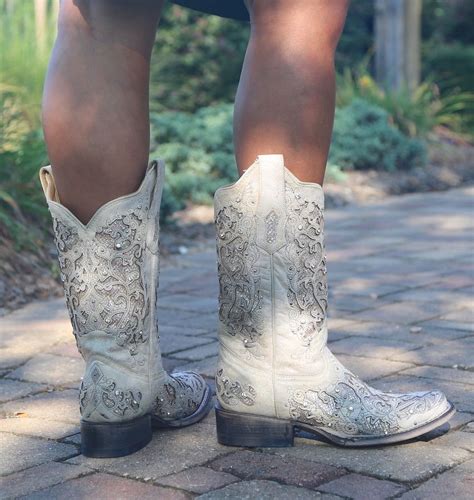 Corral White Glitter Inlay And Crystals Square Toe A3397 Boots