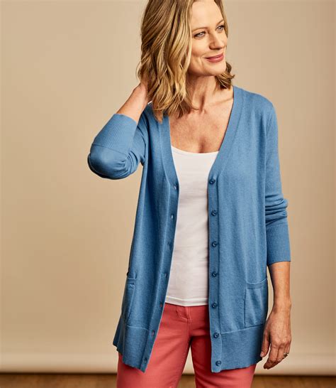 Cadet Blue Silk And Cotton Long Cardigan Woolovers Au