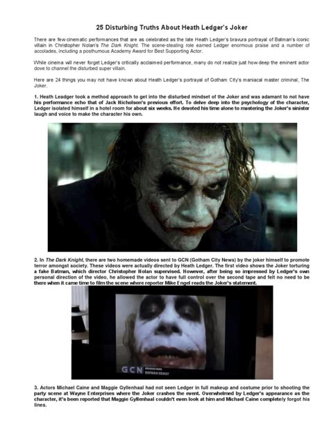 25 Disturbing Truths About Heath Ledgers Joker Pdf