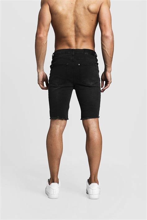 BoohooMAN Skinny Fit Long Distressed Denim Shorts In Black For Men Lyst