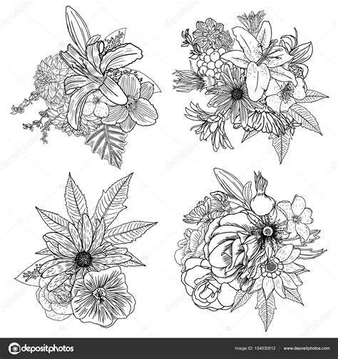 Set Of Vintage Floral Bouquet Illustrations — Stock Vector