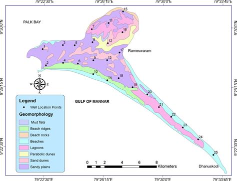 Well Location And Geomorphology Map Of Rameswaram Island Tamil Nadu