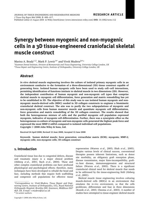 Pdf Synergy Between Myogenic And Non Myogenic Cells In A 3d Tissue