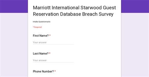Marriott International Starwood Guest Reservation Database Breach Survey