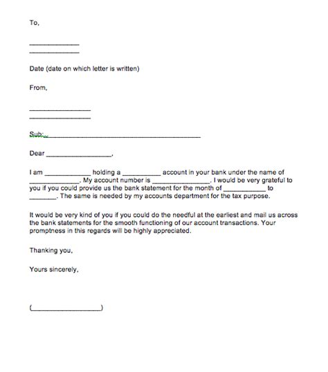 sample application letter bank statement request letter