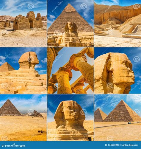 Egyptian Travel Collage Square Photographs Sphinx Pyramids Tomb Of