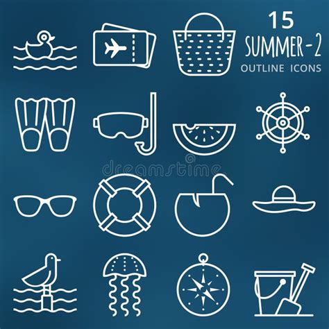 Summer Icons Set Pixel Perfect Vector Outline Icons Vol 2 Stock