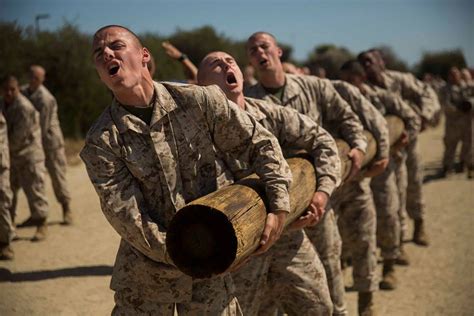 Recruits With Kilo Company 3rd Recruit Training Battalion Perform Side Curls With A Log At