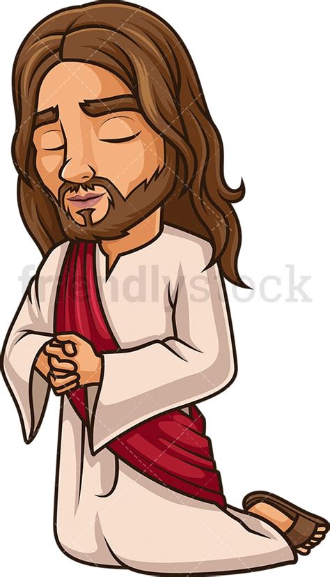 Jesus Christ Praying On His Knees Cartoon Clipart Vector Friendlystock