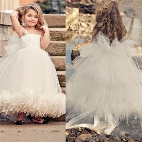 Fancy Feathers Flower Girl Dresses 2017 Girls Puffy Dresses Evening