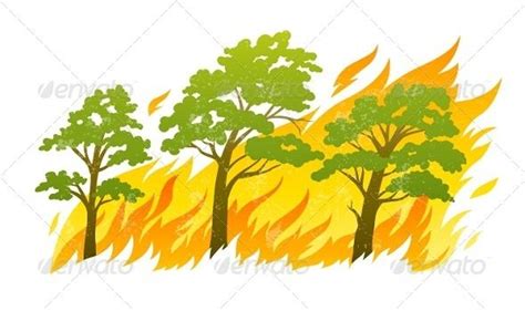 Burning Forest Trees In Fire Flames Patterns In Nature Illustration